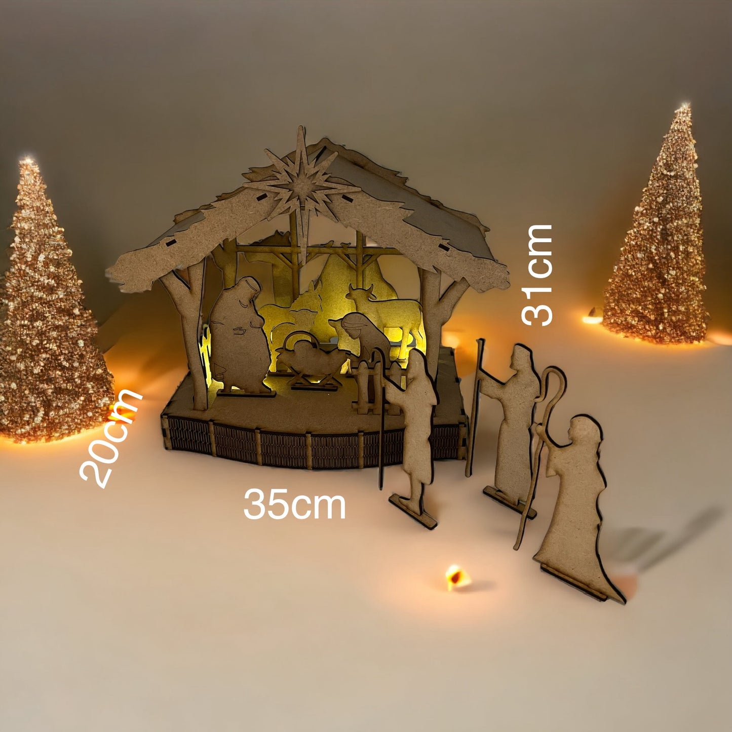 Handgefertigte Weihnachtskrippe mit Beleuchtung