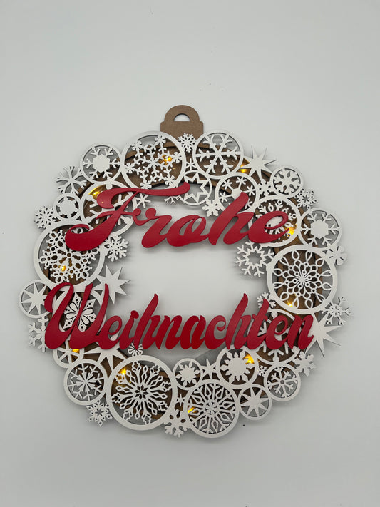Weihnachtstürdeko mit Beleuchtung